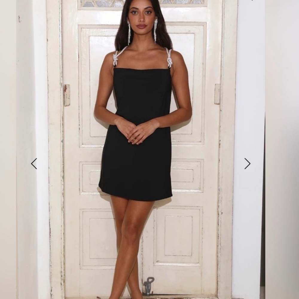 C/MEO Collective Black Mini Dress with White Knotted Straps